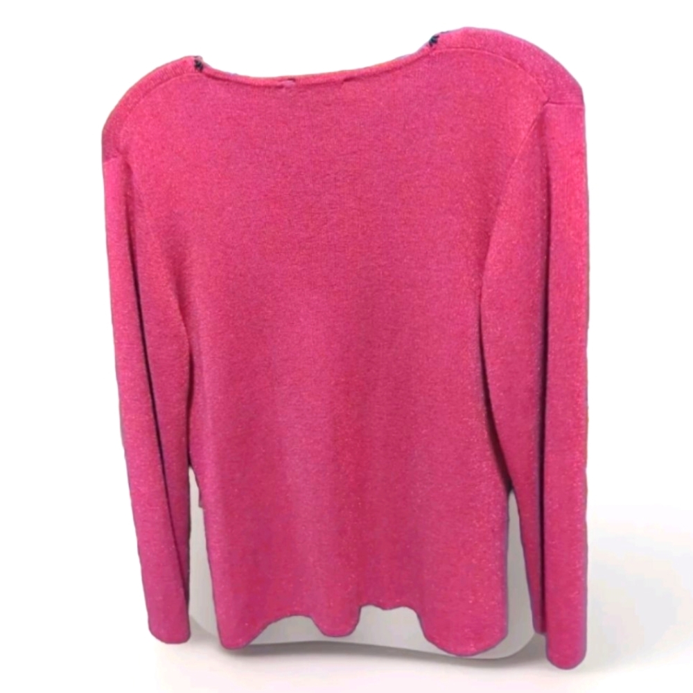 ❤️🖤Dress Barn Red Black Beaded Designs Pullover V-Neck Sweater Long Sleeve - Picture 2 of 12